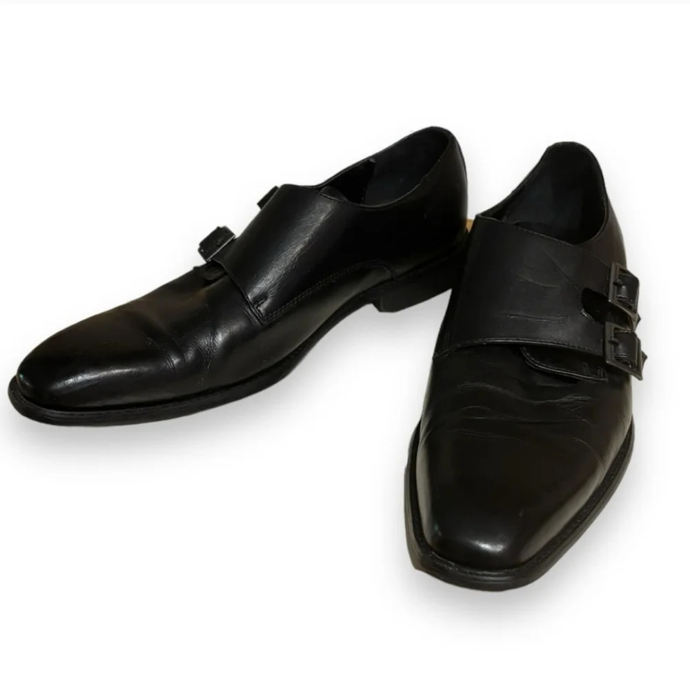 STEVE MADDEN P-Lyfe Black Leather Double Monk Strap Dress Shoes